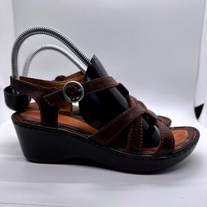 Born Brown Leather Gladiator Sandals Buckle Straps Comfort Casual Wedges Size 38